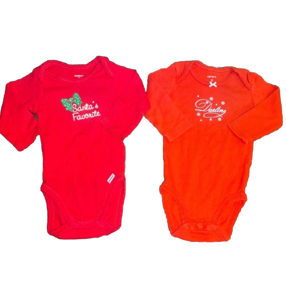 3-6M Baby Girl Christmas Long Sleeve Body Suits (Set of 2) - Picture 1 of 12